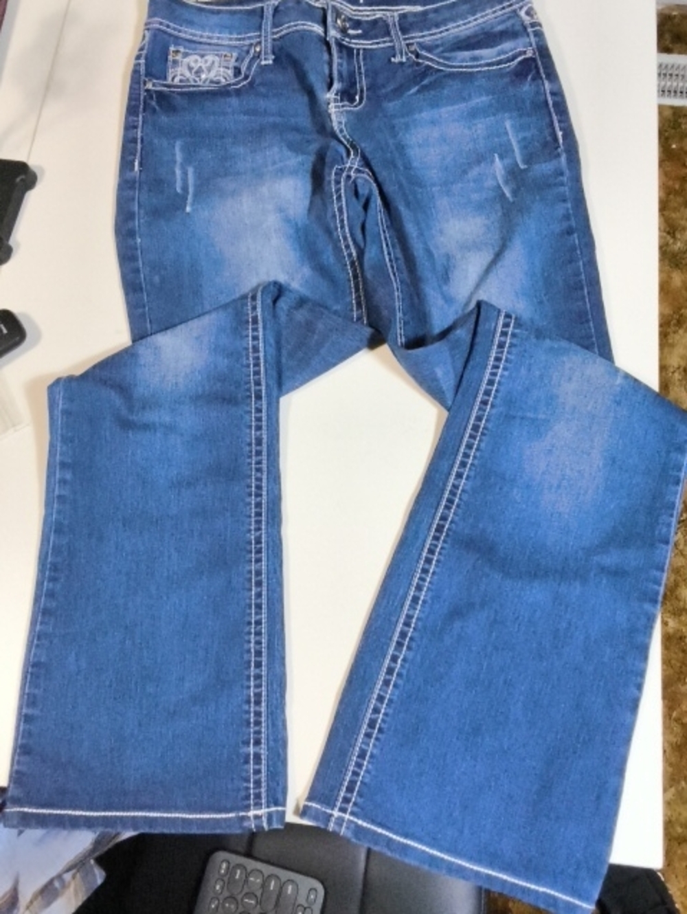 P8.   Soundgirl Dark Blue Denim Jeans with White Stitching